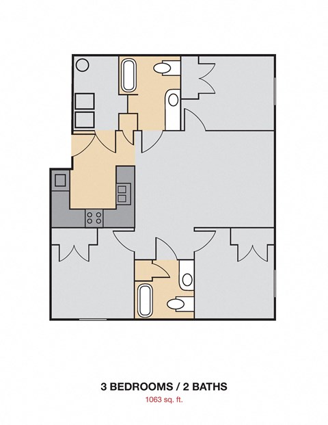 floor plan of a 2 bedroom 2 bath apartment at Cedars at Carver Park